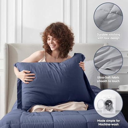 Nestl 5 Piece Twin XL Comforter Set – Navy Reversible Bed in a Bag – Complete Twin XL Size Bedding Set with Sheets, Pillowcase and Sham - color: Navy, size: Twin XL