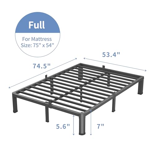 VIPSHOW 7 Inch Full Bed Frame with Round Corners No Box Spring Needed | 3500lbs Heavy Duty, 4 mattress stoppers, Noise-free, Easy assembly & anti-slip rubber covers, Kid & pet friendly - size: Full, style: 7 Inch