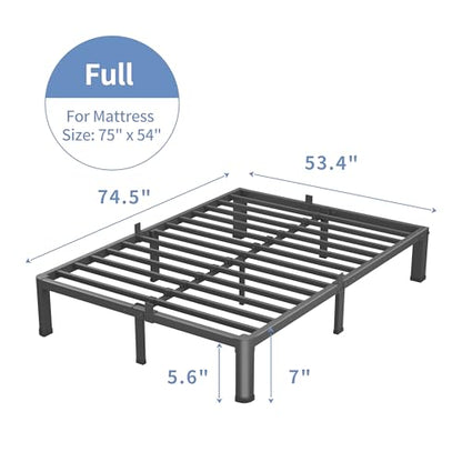 VIPSHOW 7 Inch Full Bed Frame with Round Corners No Box Spring Needed | 3500lbs Heavy Duty, 4 mattress stoppers, Noise-free, Easy assembly & anti-slip rubber covers, Kid & pet friendly - size: Full, style: 7 Inch