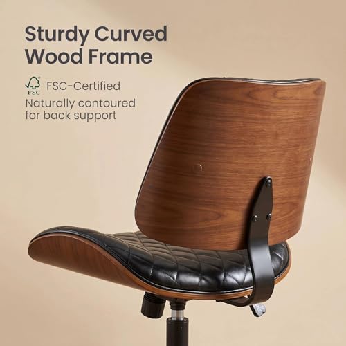 Furnimart Wooden Armless Desk Chair with Wheels, 360° Swivel Faux Leather Vanity Chair for Bedroom, Small Office Computer Task Chair for Home & Compact Spaces (PU Black) - color: Pu-black