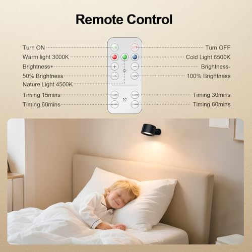 LED Wall Mounted Lights, Rechargeable Battery Operated Wall Sconces Lamp 3 Colors Temps & Remote and Touch, 360°Rotation Dimmable Wall Lights for Study Bedroom Reading Bedside (4-Pack) - style: 4-Pack
