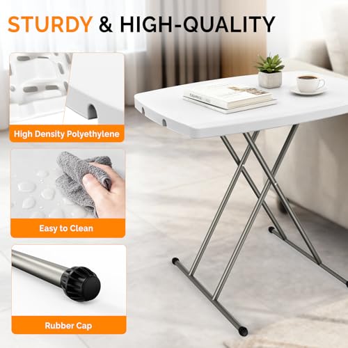 VINGLI Small Adjustable Folding Table, 13.8 in-28 in Height Personal Laptop TV Tray, HDPE Plastic Top with Steel Frame, 30 inch, White - color: White, size: 32"