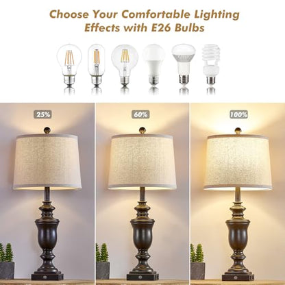 SAIWEYA 27.5" Set of 2 Farmhouse Table Lamps for Bedroom with AC Outlet | USB A+C Ports, 3 Way Dimmable Touch Control , Nightstand Lamps for Bedside, LED Bulb Included - color: Antique Black-27.5in