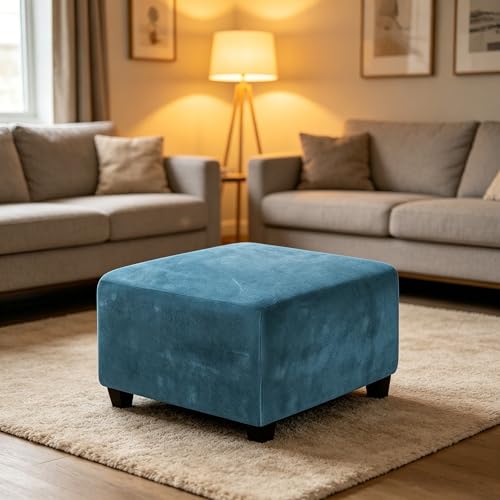 Square Stretch Velvet Ottoman Cover Elastic Bottom Thick, Soft, Removable & Washable Protector for Footstool Folding Storage Ottoman Footrest Cube Stool Hassock(Gray Blue,Small) - color: Gray Blue, size: Small