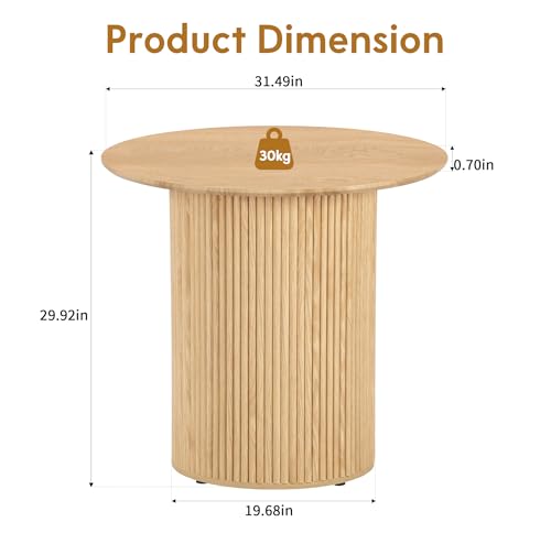 31.5" Round Dining Table for 2 People, Small Kitchen Dinner Table with Fluted Wood Base, Farmhouse Circle Dining Tables for Home, Kitchen, Dining Room, Living Room (Nature) - color: Natural