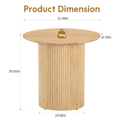 31.5" Round Dining Table for 2 People, Small Kitchen Dinner Table with Fluted Wood Base, Farmhouse Circle Dining Tables for Home, Kitchen, Dining Room, Living Room (Nature) - color: Natural