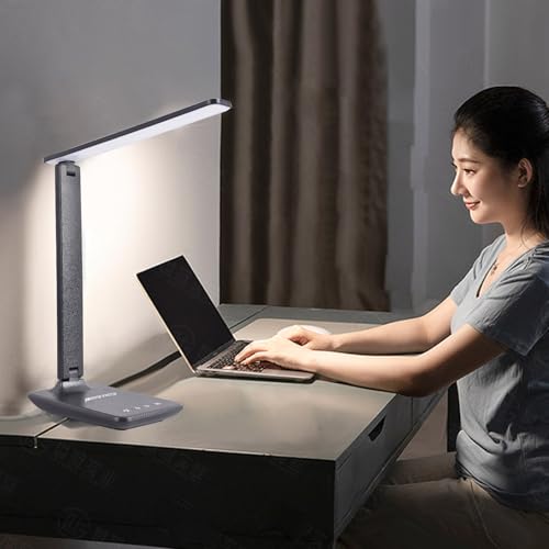 Eye Caring Table Lamp, 180 Adjustable Rotating Foldable Desk Lamp with USB C Charging Port, 5 Color Temperatures 5 Dimming Levels (Black) - color: Black