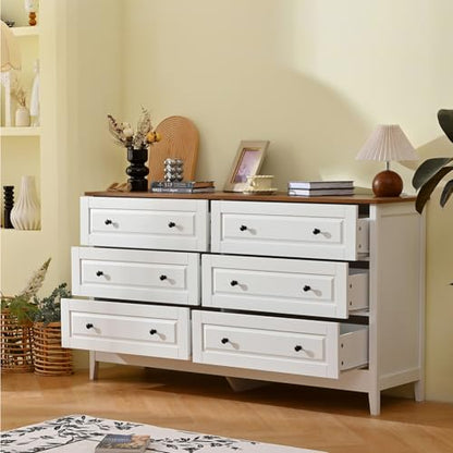 6 Drawer Chest of Drawers for Bedroom Living Room Entryway | Bedroom Furniture Chester, Stylish White Modern Painted Solid Wood Anti-Tip Design Closet Storage Organizer Easy Assembly