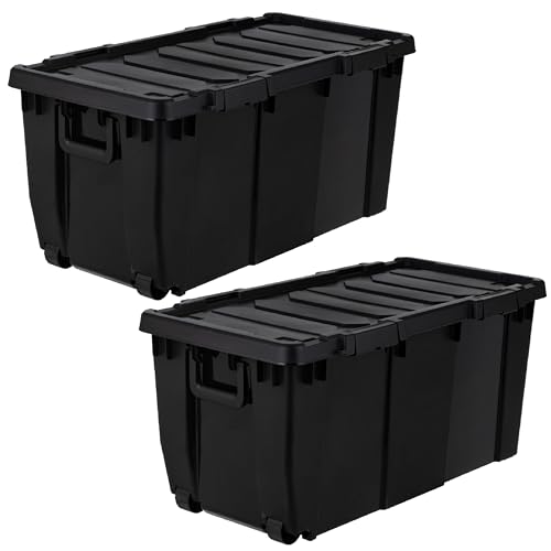 IRIS USA 2-Pack 32 Gal Heavy Duty Rolling Storage Totes with lids, Black | Integrated wheels make transporting heavy loads easier, Great for garages, workshops, camping gear and large equipment - color: Black, size: 32 Gal - 2 Pack