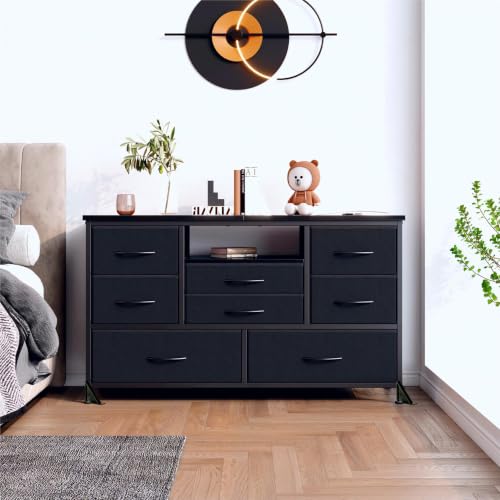 8-Drawer LED Dresser TV Stand with Power Outlet for 55'' TV - Wide Storage Chest for Bedroom, Living Room & Entryway, Wood Top Console Table with 22 Light Modes - color: Black