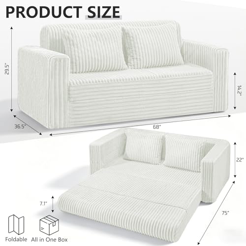68" Loveseat Boneless Couch,4-in-1 Convertible Sofa Bed | Plush Fur Folding Futon Sofa Bed Couches w/1-Pillow for Living Room,High-Density Foam,No Assembly Required(Queen Grey) - color: Beige, size: Queen