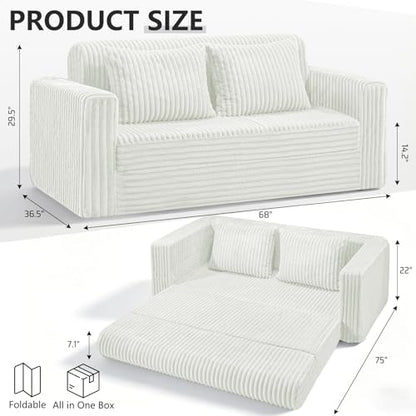 68" Loveseat Boneless Couch,4-in-1 Convertible Sofa Bed | Plush Fur Folding Futon Sofa Bed Couches w/1-Pillow for Living Room,High-Density Foam,No Assembly Required(Queen Grey) - color: Beige, size: Queen