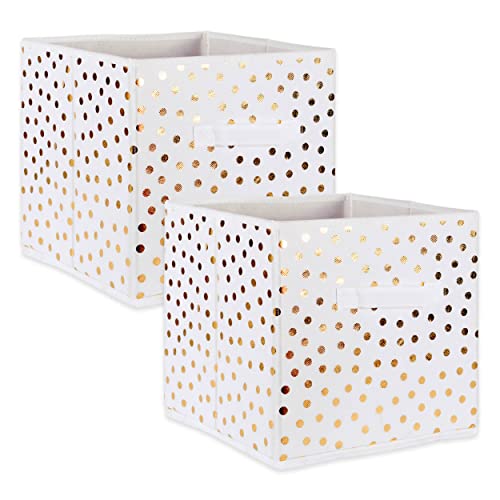 DII Woven Polyester Storage Bin, Polka Dot, White & Gold, Large Set of 2 - color: White & Gold, size: Large Set of 2, 13x13x13" Cube