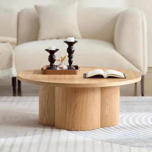 Round Coffee Table, Modern Accent Wood Tea Table for Living Room, Office, Apartment 33.07 Inch - color: 33.07" Floral-natural