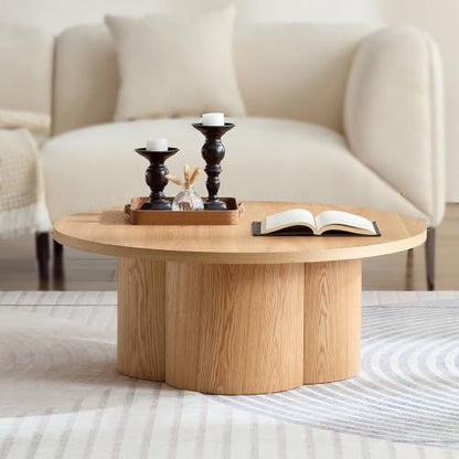 Round Coffee Table, Modern Accent Wood Tea Table for Living Room, Office, Apartment 33.07 Inch - color: 33.07" Floral-natural