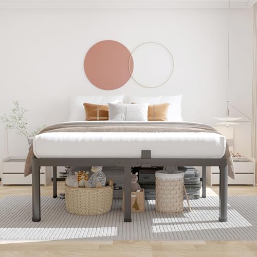 ROIL 20 Inch Queen Bed Frame with Rounded Corner & 4 Mattress Baffles | Easy Assembly, Noise Free, 3500LBS Load Capacity, No Box Spring Needed, 18.4" Storage Space, Headboard Hole, Heavy Duty Steel - size: Queen, style: 20 Inch
