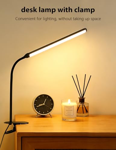 2 Pack Clip On LED Desk Lamp, 3 Lighting Modes 10 Brightness Levels, Flexible Goose Neck Swing Arm Task Lamp, Eye Caring USB Powered Clamp Light for Home Office Study Reading Bedside - color: 12inch/black