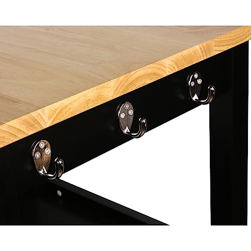 Kitchen Island Cart on Wheels, Black Base, Natural Hardwood Top | Drawer, Storage Cabinet, Shelf - color: Black