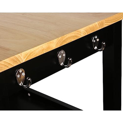 Kitchen Island Cart on Wheels, Black Base, Natural Hardwood Top | Drawer, Storage Cabinet, Shelf - color: Black
