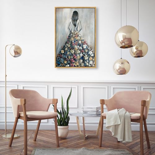 Oliver Gal Girl with Flower Thoughts Canvas Print Wall Art for Living Room, Bedroom, and Bathroom, 20" x 30", Gold Floater Frame - color: Gold Floater Frame, size: 30"L x 20"W