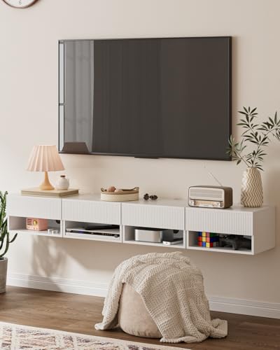 Modern Floating Nightstand with Drawer, Wall Mount Shelves, White Stripe | Small Space Saver, Modern Minimalist Design, Wall Mounted Shelves, for Bedroom, Bathroom, Living room, Easy Assembly, Stripe - color: White Stripe