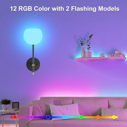 Black Gold Battery Operated Wall Sconces Set of 2, Rechargeable Wireless Wall Lights with Milky White Frosted Glass, 12 RGB and 3CCT Dimmable, Wall Lamps with Remote for Bedroom Living Room Hallway - color: Black Gold