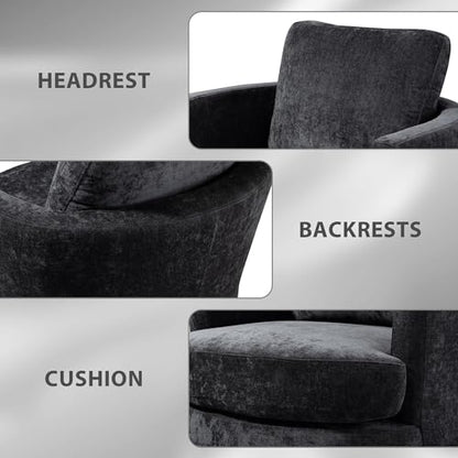Aoiy & Wifon 31.9" W Swivel Accent Chair, 360 Degree Modern Living Room Chair, Swivel Barrel Chairs for Living Room/Bedroom, Chenille, Black - size: Set of 1
