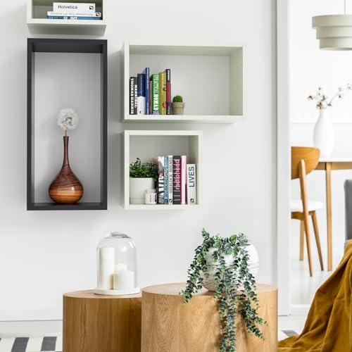 Wall Mount Shelf Set of 4, Floating Cube Shelves for Space Discovery Home and Commercial Use, Large Size Shelves Set, Black - color: Black, size: Set4