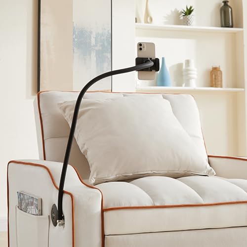 Eafurn Velvet Convertible Sleeper Chair Bed with USB Port & Phone Holder, 3-in-1 Pull Out Sofa Bed Chair, Multi-Functional Chair Bed with Adjustable Backrest & Side Pockets - color: Beige 33.85"