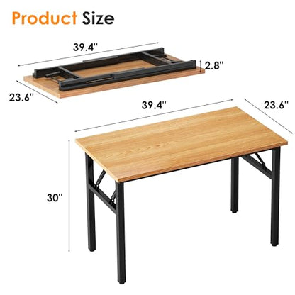 Need Folding Computer Desk - 39.4 Inch Foldable Office Writing Work Study Kids Student Teacher Home Bedroom Table for Small Space, Teak & Black | No-Assembly, Sturdy Foldable Desk for Home Office, Bedroom, Dorm Room, Student Study, Collapsible, Compact, E