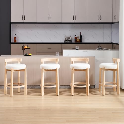 HEAH-YO Bar Stools Set of 2, 26" Sherpa Fabric Upholstered Counter Height Bar Stools, Modern Barstools Counter Stools with Wood Legs for Kitchen Island Dining Room Bar, White - color: 26.5" White Sherpa, size: Counter Height - Set of 4