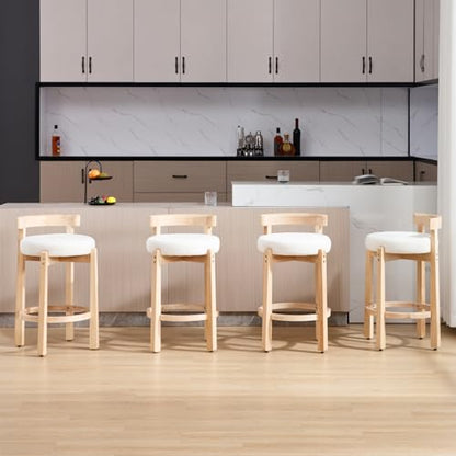 HEAH-YO Mid Century Modern Sherpa Bar Stools Set of 2, 26.5" Counter Stools with Back, Boucle Upholstered Barstools with Solid Wood Legs Bar Chairs for Kitchen Island Dining Room, White - color: 26.5" White Sherpa, size: Counter Height - Set of 2