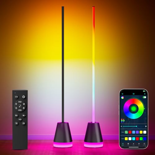 Keepsmile Smart RGB LED Corner Floor Lamp,Bright Tall Standing Lamps with APP and Remote,Modern Floor Lamp with Music Sync and 16 Million Colors, Ambient Lighting for Living Room Matte Black 2 Pack - color: Matte Black（2 Pack）