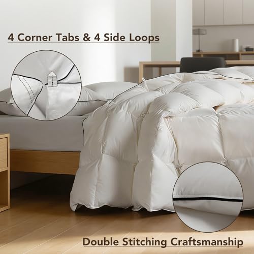 Luxury White Goose Feathers Down Fiber Comforter Queen Size Duvet Insert | Hotel Collection 100% Cotton Cover Fabric,All Season Medium Warmth,High Fill Power,8 Corner Tabs,Breathable,Hypoallergenic - size: King (106''x 90'')