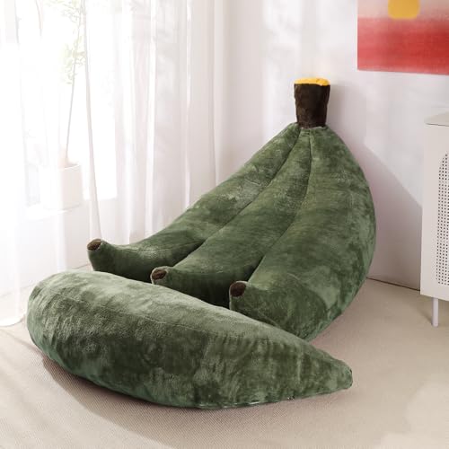 Banana Bean Bag Chair with Ottoman, Floor Sofa Bed with Footrest, Comfy Convertible Lounger for Adults, Plush Couch for Bedroom, Living Room or Dorm, L-DarkGreen - color: Darkgreen, size: Large