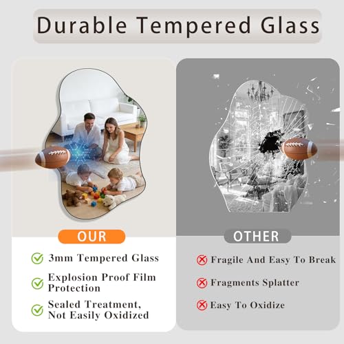 Irregular Wall Mirror, 22"x32" Wavy Cloud Bathroom Vanity Mirrors | Unique Asymmetrical Abstract Mirror with Tempered Glass for Bedroom, Living Room, Entryway, Hallway, Cloakroom - size: 32"L x 22"W