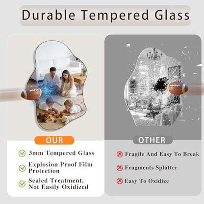 Irregular Wall Mirror, 22"x32" Wavy Cloud Bathroom Vanity Mirrors | Unique Asymmetrical Abstract Mirror with Tempered Glass for Bedroom, Living Room, Entryway, Hallway, Cloakroom - size: 32"L x 22"W