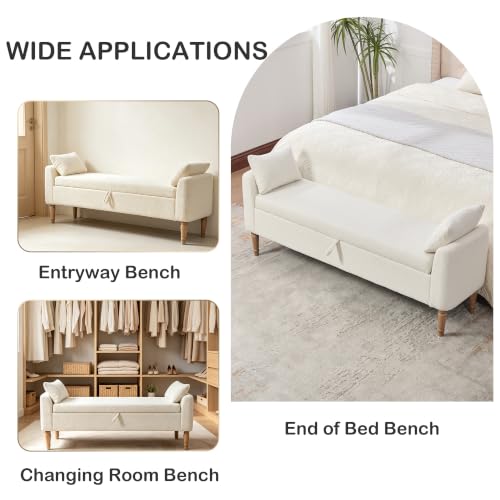 Chifee & Vingol 66" W Storage Benches End of Bed Bench with Pillow,Ivory - color: 66"-ivory