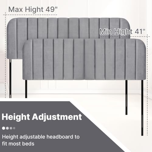Queen Headboard Only - Upholstered Headboard for Bed, Easy Assembly, Velvet Covered Sponge, Place Between Bed & Wall, Adjustable Metal Legs with Non-Slip Pads, Grey - color: Gray, size: Queen