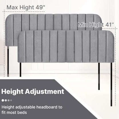 Queen Headboard Only - Upholstered Headboard for Bed, Easy Assembly, Velvet Covered Sponge, Place Between Bed & Wall, Adjustable Metal Legs with Non-Slip Pads, Grey - color: Gray, size: Queen