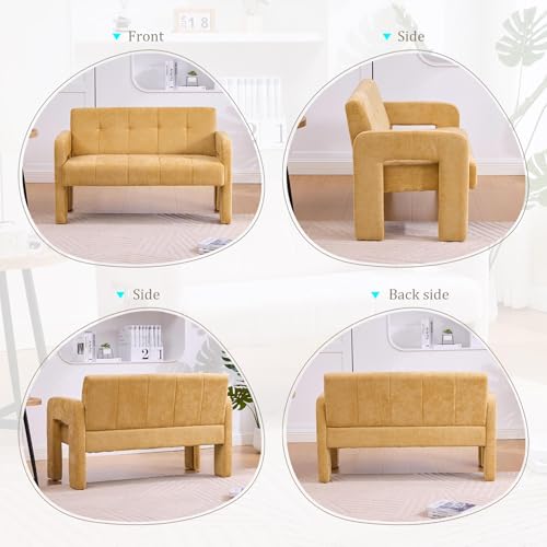 46.8" Modern Compact Loveseat, Chenille Upholstered Sofa with Dual Armrests - Small Two-Seater Lounge Couch for Small Spaces, Living Rooms, Bedrooms (Yellow) - color: Yellow
