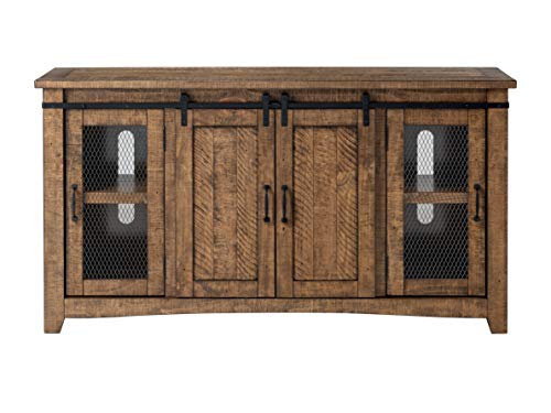 Martin Svensson Home Rustic 65" Wood Entertainment Center, Natural | Solid Pine, TV Stand, Sliding Doors, Adjustable Shelves & Cable Management, for TVs up to 70" - color: Natural