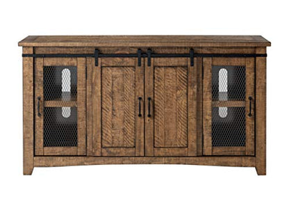 Martin Svensson Home Rustic 65" Wood Entertainment Center, Natural | Solid Pine, TV Stand, Sliding Doors, Adjustable Shelves & Cable Management, for TVs up to 70" - color: Natural