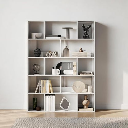 Garvee 5-Tier Bookshelf, Tall Geometric Bookcase, Modern Room Divider & Display Shelf with Anti-Tipping Devices, Mid Century Bookshelf for Living Room, Home Office | Display Shelf with Anti-Tipping Devices, Mid Century Bookshelf for Living Room, Home Offi