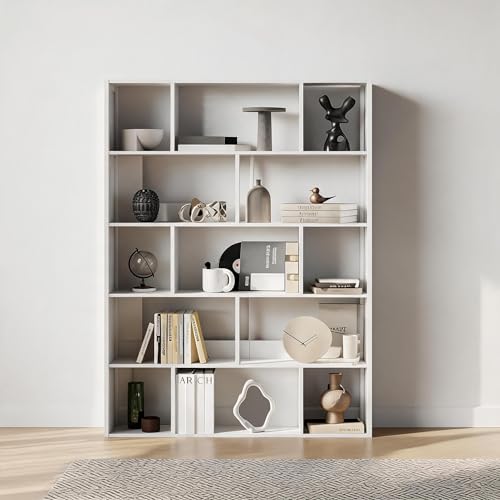 Garvee 5-Tier Bookshelf, Tall Geometric Bookcase, Modern Room Divider & Display Shelf with Anti-Tipping Devices, Mid Century Bookshelf for Living Room, Home Office | Display Shelf with Anti-Tipping Devices, Mid Century Bookshelf for Living Room, Home Offi