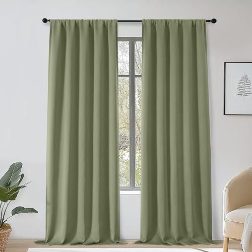 Sally Sage Green Blackout Curtains 96 Inches Long 2 Panels Set for Bedroom Living Room, Solid Thermal Insulated Privacy Room Darkening Window Treatment Drapes, 2 Pcs Each W50 x L96 Inch, Sage - color: Sage Green, size: 50"W x 96"L (Pack of 2)