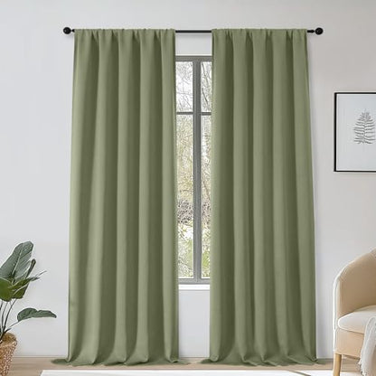 Sally Sage Green Blackout Curtains 96 Inches Long 2 Panels Set for Bedroom Living Room, Solid Thermal Insulated Privacy Room Darkening Window Treatment Drapes, 2 Pcs Each W50 x L96 Inch, Sage - color: Sage Green, size: 50"W x 96"L (Pack of 2)