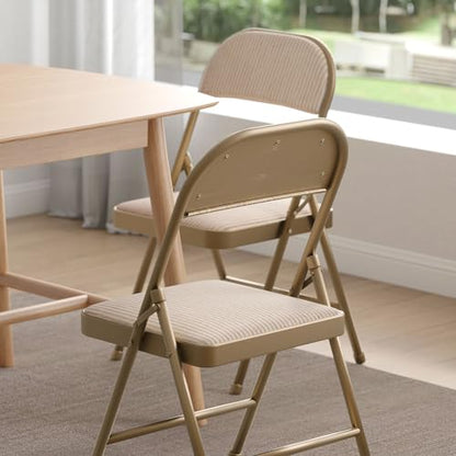 Nazhura 4 Pack Folding Chairs, Fabric Dining Chair Set with Padded Cushion and Back, Indoor Outdoo Seat for Home Office Events Wedding Party (Oatmeal Strip Fabric Seating) - color: Oatmeal Strip Fabric