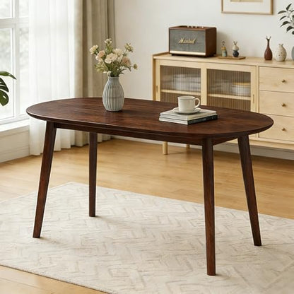 63" Oval Dining Room Table for 4-6 | Modern Wooden Dining Table, Solid Wood Legs, Kitchen Table, Dining Room, Office, Living Room, Walnut - color: Walnut