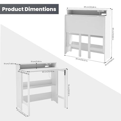 Folding Desk with Charging Station,Fold Out Desk with Monitor Stand,Storage Shelf,Small Foldable Computer Desk for Compact Home Office Spaces (White) - color: White